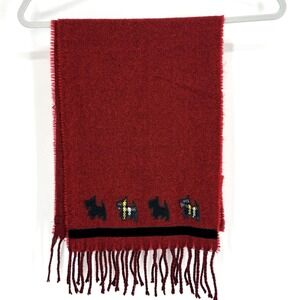 JAMES PRINGLE WEAVERS Scottie Dog Fringe Scarf Ladies One Size Red